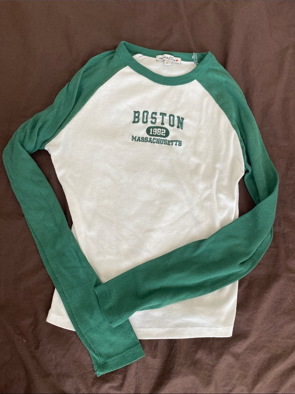 Boston 1982 Raglan Long Sleeve Top - White & Green